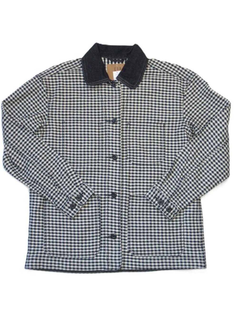 NWT Gap × DÔEN Gingham Denim Jacket in Blue Gingham Relaxed Fit Chore S - Picture 2 of 6